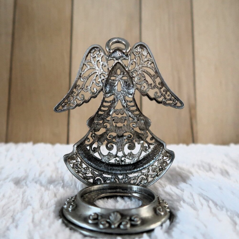 Vintage Silver Tone Metal Angel Tea Light Candle Holder Figurine - Picture 9 of 10